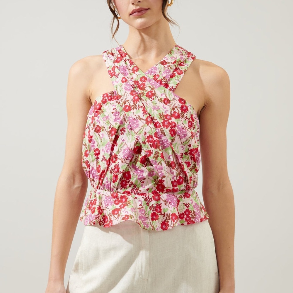 Sugarlips Dione Cross Front Sleeveless Peplum Top